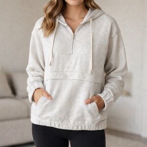 POL Small Quarter Zip Hoodie Pullover Oatmeal Gray Cozy Lounge